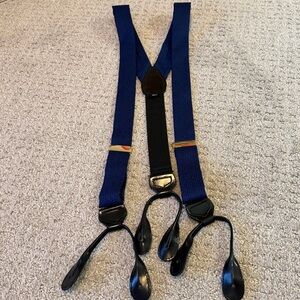 Blue Patterned Suspenders Woven Button End Braces Black Leather Formal Wedding